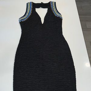 H & M Black Low Cut Beaded Dress